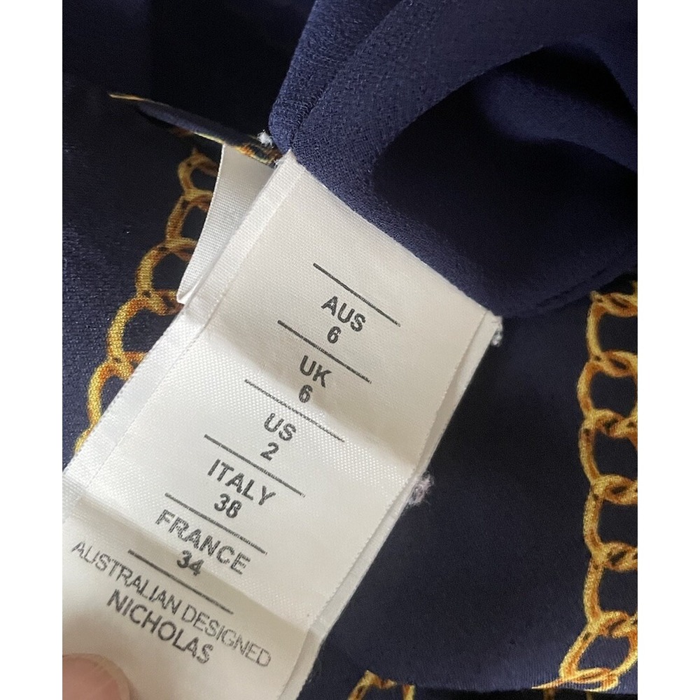 NICHOLAS US 2 Samira 100%‎ Silk Wide Leg Jumpsuit Navy Blue Gold Chain Old Money - Picture 6 of 16